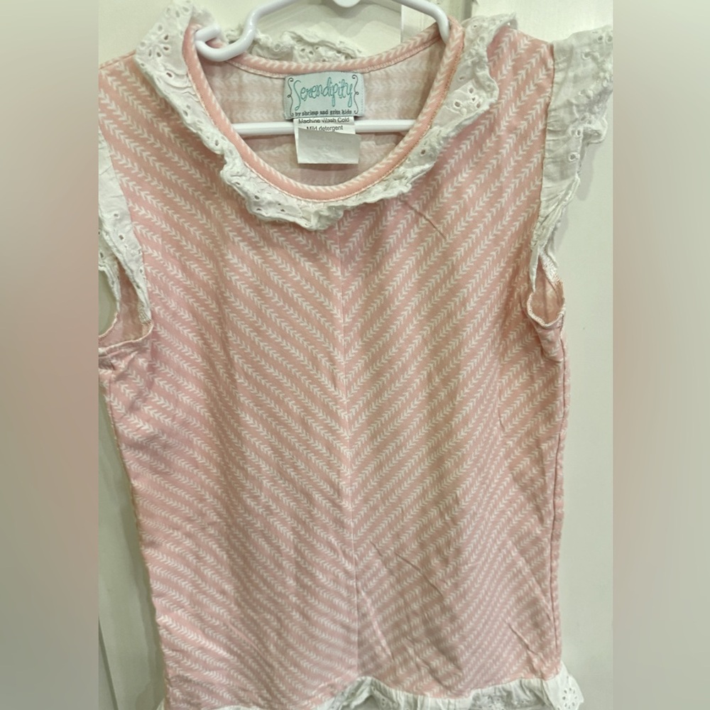 Serendipity Pink Ruffle Sleeve Shirt With Eyelet Lace Detail